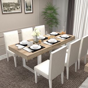 Tavolo da Pranzo in Legno Stile Fattoria Moderno, Estensibile da 6 a 10 Posti, Grande Tavolo da Cucina Espandibile per Comodità - Product Image 1