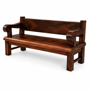 Banc de patio en bois massif Bagong, design traditionnel antique fait main, 2 places, finition brun foncé, couleur personnalisée, extérieur - Product Image 2