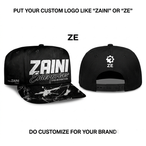 Casquette de camionneur ZAINI en coton sergé 280 GSM, 5 panneaux, noire, avec logo brodé personnalisé, fermeture snapback, imperméable, unisexe, toutes saisons - Product Image 1