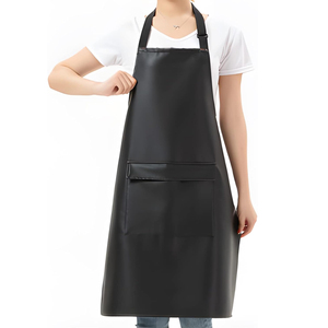 Top Quality Black Vinyl Leather Working <b>Apron</b> With Pockets Waterproof <b>Work</b> <b>Aprons</b> For Kitchen, Cooking, Dishwashing - Product Image 1