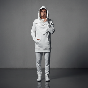 Conjunto Deportivo Informal de Dos Piezas para Hombre, Sudadera con Capucha y Pantalones Deportivos, 100% Algodón, Color Sólido, Premium - Product Image 3