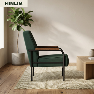 Sillón Individual Moderno y Contemporáneo de Tela con Relleno de Espuma, Respaldo Acolchado, Estructura Metálica, Tapizado, para Sala de Estar, Color Verde - Product Image 6