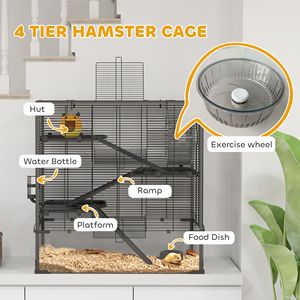 Cage à hamster à 4 niveaux avec fond en verre trempé profond, roue de course, abri, bouteille d'eau, gamelle, 31'' x 19'' x 31,5'' - Product Image 4