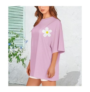 Nouvel Arrivage T-shirt Décontracté Femme Imprimé Numérique 100% Coton Manches Courtes Grande Taille Épaules Tombantes Confortable Fabriqué au Bangladesh - Product Image 6