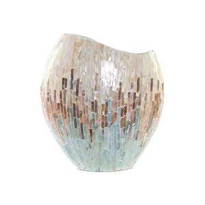 Handmade Ceramic Tabletop Vase With Mother Of Pearl Mosaic Design Contemporary Round Glossy Finish For Floral Display - Product Image 5
