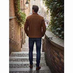 Chaqueta de Motociclista de Cuero Gamuza Marrón para Hombre, Cuello Camisero, Estilo Casual para Uso Diario, Invierno, Color Sólido, Prenda Exterior de Moda, Personalizada, Talla 3XL - Product Image 5