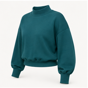 Sweat-shirt personnalisé pour femme, col montant, manches ballon, coupe décontractée, couleur vert-bleu foncé WSS-0008 - Product Image 3