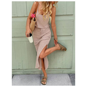 Women Rib Knit Sleeveless Short Skinny Streetwear Crop Matching Vintage Midi Skirt Set Print Eco-Friendly High Quality Two Piece - Product Image 2