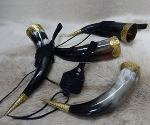 Cuerno vikingo Cuerno de búfalo real Taza Vaso Jarra pulida Juego de servir Artesanías naturales para camareros - Product Image 2