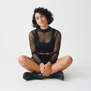 Ensemble short et crop top en maille transparente pour femme, tenue de club sexy, léger, deux pièces, avec ceinture - Product Image 3