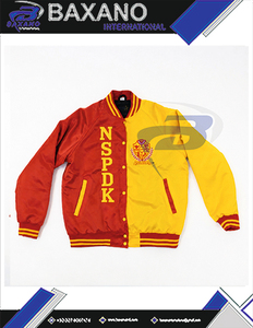 เสื้อแจ็คเก็ตวาร์ซิตี้ผ้าซาตินสีแดงและสีเหลืองของชมรมนักเรียนหญิง NSPDK ปักตัวอักษร ผ้าซาติน ชุดกีฬาทันสมัย เสื้อแจ็คเก็ตซาตินแบบกลับด้านได้ - Product Image 4