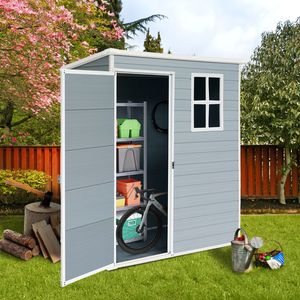 Caseta de Almacenamiento Exterior de Resina de 1.52m x 0.91m, Caseta de Jardín de Plástico Gris con Puerta con Cerradura para Patio Trasero (W540S00019) - Product Image 2
