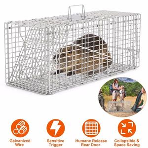 Trappola per Animali a Doppia Porta con Piastra di Protezione, Gabbia in Rete Metallica Zincata Robusta 77,5x28x30 cm per il Controllo dei Parassiti - Product Image 1
