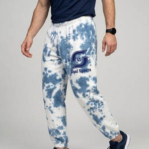 Pantalones Deportivos Tie Dye para Hombre, Cintura Elástica, Casuales, Azules y Blancos con Estampado, Transpirables, de Punto Medio, Estilo Primavera - Product Image 1