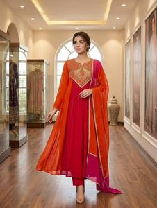 Designer Chanderi Silk Style Kurta <b>Pant</b> Set with Cording Embroidery & <b>Sequin</b> Work Dupatta - Product Image 1