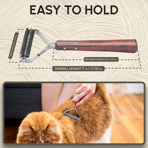 Flamia & Jabz Dog Grooming <b>Brush</b> Wooden Handle Stainless Steel 24 Blades <b>Pet</b> Hair Removal Tool - Product Image 2