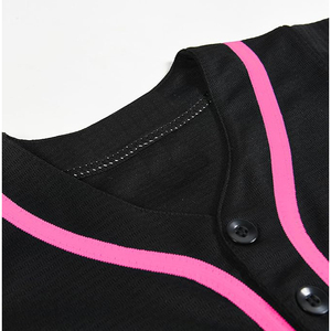 Maillot de baseball unisexe noir moderne avec bordure rose fluo contrastante, haut de performance respirant - Product Image 3