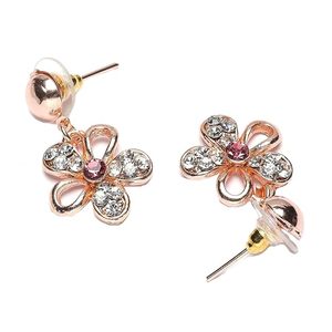 Rose <b>Gold</b> Plated Flower Crystal Necklace and <b>Earring</b> <b>Set</b> Women's Romantic Party Jewelry - Product Image 5