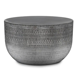 Table basse noire moderne et élégante, design tambour martelé en métal industriel antique, finition mate, meubles de salon, décoration intérieure - Product Image 5