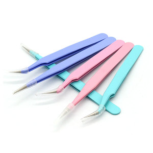 Pinzas antiestáticas de colores para extensión de pestañas, juego de pinzas de acero inoxidable para cejas, pinzas de precisión para belleza, Kit de maquillaje - Product Image 2