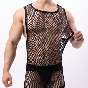 Camiseta sin mangas de malla transparente con cuello redondo para hombre, transpirable, sexy, para fitness de verano - Product Image 6