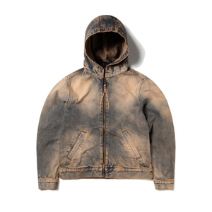 Sudadera con capucha unisex vintage de algodón 100% con cremallera completa, efecto desgastado y lavado ácido, para hombre, con capucha tipo máscara, ecológica, para invierno. - Product Image 1
