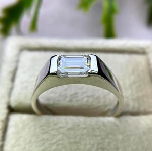 <b>Emerald</b> Cut Bezel Setting Moissanite 925 Sterling <b>Silver</b> White Gold Plated Certified Luxury Engagement Wedding <b>Ring</b> Elegant - Product Image 4