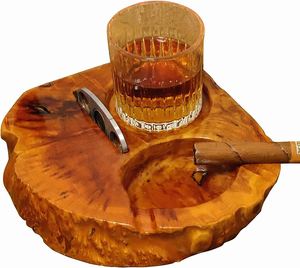 Aluminum Smokeless Round American Style Cigar <b>Ashtray</b> with Whiskey Glass Tray and Cigar Cutter Holder for Outdoor Patio Use - Product Image 1