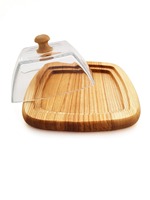 Beurrier en bois avec couvercle en verre, utilisé comme un élégant récipient de service, parfait pour la mise en place de la table du petit-déjeuner, vente en gros depuis l'Inde