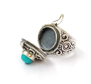 925 Sterling <b>Silver</b> Turquoise Box <b>Ring</b> Turquoise Gemstone Handmade Statement <b>Boho</b> Jewelry Gift for Her - Product Image 2