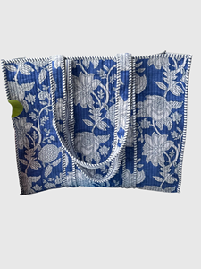 Sac fourre-tout en coton à imprimé floral bleu, style bohème, ouvert en haut, pour toutes les saisons, sac de shopping - Product Image 5