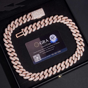 Rose Gold Iced Out Cuban Link Chain <b>Necklace</b> Sterling Silver Prong Set VVS1 Moissanite Hip Hop Luxury <b>Statement</b> Piece - Product Image 2