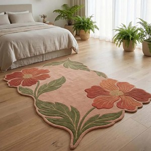 Alfombra Floral Rosa de Forma Irregular, Antideslizante, para Pasillo, Estilo Tradicional, Decoración del Hogar - Product Image 5
