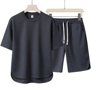 Ensemble T-shirt et short décontracté d'été pour homme en coton blanc, col rond, manches courtes, respirant, tricoté - Product Image 3