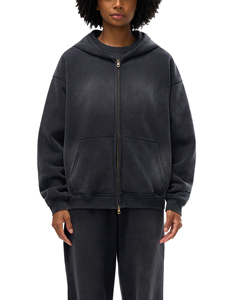 Custom Oversized Full <b>Zip</b> Hoodie 100% Cotton Eco-Friendly 360g Heavyweight Fleece Drop Shoulder Loose Fit OEM Private Label - Product Image 5