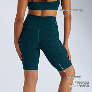 Shorts cyclistes taille haute pour femme, couleur unie, en nylon tricoté respirant, coupe régulière, très extensible, pour délavage à la pierre, avec poches à enfiler - Product Image 5