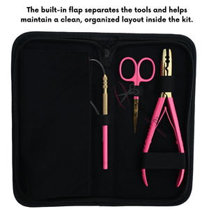 Kit de herramientas Elite Pink para extensiones de cabello con alicates de crimpado de 2 orificios, agujas curvas para enhebrar, separador de cabello y mini tijeras. - Product Image 5