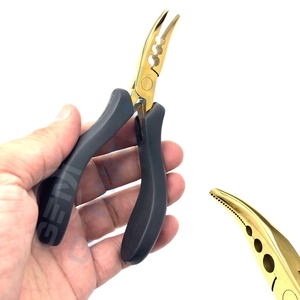 Alicates Profesionales Curvos de 3 Orificios para Extensiones de Cabello - Herramienta de Acero Inoxidable Dorado para Micro/Nano Anillos (Orificios de 3mm/4mm/5mm) GEMSTONE - Product Image 4