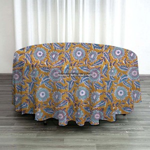 60 inch Chic Floral Cotton Hand Block Printed Round Tablecloth for Outdoor Home & Wedding for Dining <b>Party</b> & Banquet <b>Table</b> <b>Cover</b> - Product Image 4