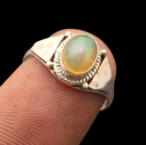 Natural Ethiopian Opal Silver Plated 925 <b>Ring</b> Boho Vintage Gemstone Jewelry Wholesale - Product Image 1