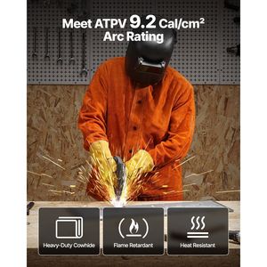Veste de soudage en cuir de vachette robuste avec 4 poches, résistante aux flammes et à la chaleur, imperméable, vêtements de sécurité pour pompiers - Product Image 2