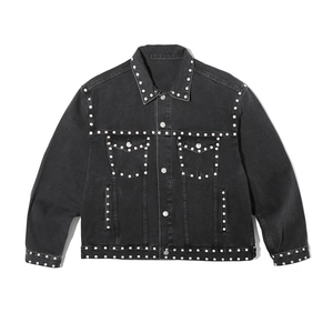 Chaqueta Vaquera de Mezclilla para Hombre, Estilo Urbano, Casual, 100% Algodón, Personalizada, con Pedrería, Nueva Moda, Impresión Láser - Product Image 1