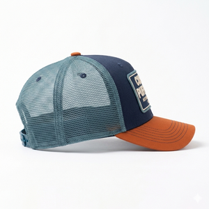 Casquette de camionneur personnalisée haut de gamme à faible MOQ avec patch brodé en relief sur le panneau avant, en coton, polyester et maille contrastante tricolore, Indonésie - Product Image 4