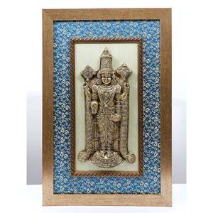21\" Tirupati Balaji (Venkateshvara) Wood <b>Framed</b> Brass Sculpture <b>Wall</b> Hanging Decorative <b>Art</b> Piece - Product Image 1