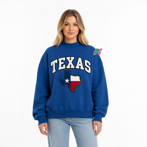 Sudadera de cuello alto para mujer, otoño/invierno, con parche bordado de la bandera de Texas, estilo casual oversize, 100% algodón polar transpirable - Product Image 1
