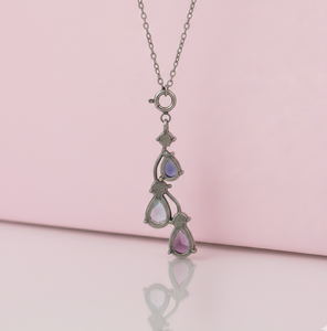 <b>Blue</b> Hydro Topaz & <b>Blue</b> Amethyst Pear Necklace 925 Sterling Silver 18K Gold Plated 16 Inch Women Necklace Gift for Her - Product Image 5