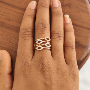 18K Rose Gold Diamond Multi Layer <b>Stack</b> <b>Ring</b> Marquise Halo Open Band Statement Design Women Fine Jewelry High Polish Gift - Product Image 5