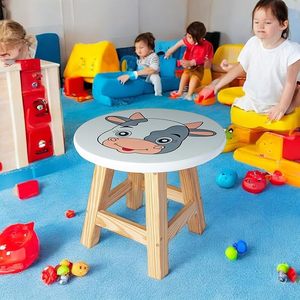Contemporary Round Wooden Cow Print Kids <b>Stool</b> for <b>Bathroom</b> Home Decor - Product Image 5