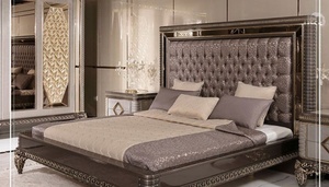 Luxury Modern Champagne Solid Teak Wood Bedroom Set King Size Bed with <b>Mirrored</b> Nightstands Grand Wardrobe and Dressing <b>Table</b> - Product Image 4