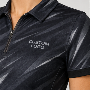 Custom Black Charcoal Abstract Slash Print <b>Womens</b> <b>Polo</b> <b>Shirt</b> Quick Dry Breathable Quarter Zip Golf Team Uniform WPS-0707 - Product Image 5